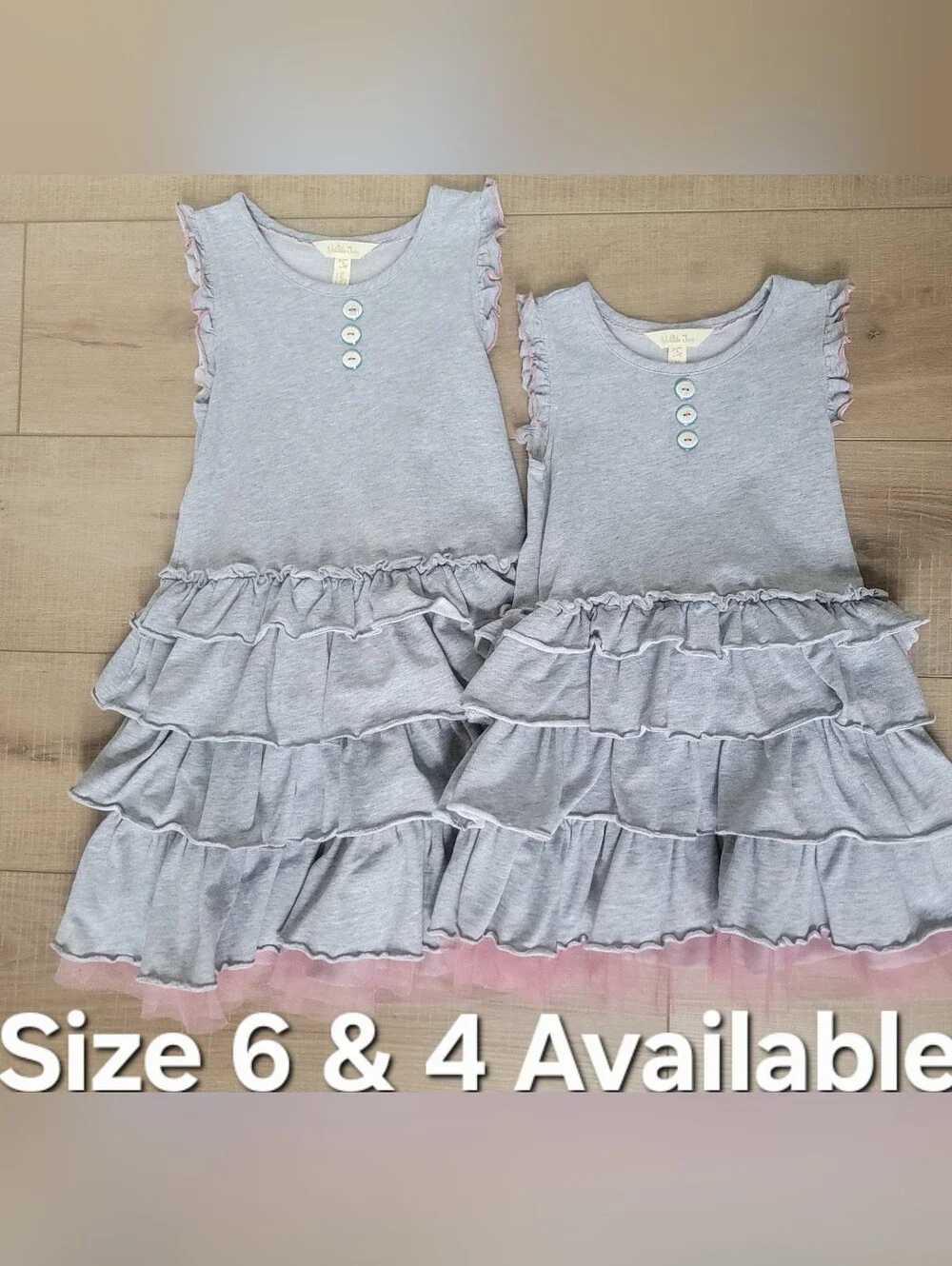 Matilda Jane Girls Pink Tulle Ruffle Twirl Gray Cotton Sleeveless Dress Size 6